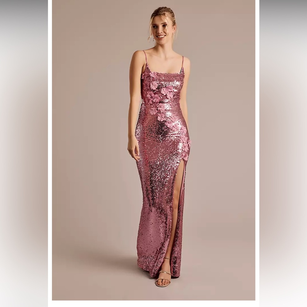 Pink Sequin Slit Evening Gown